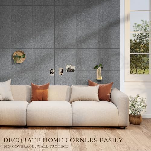 JBER Felt Bulletin Board 36" x 24", 6 Pack Felt Wall Tiles, Light Gray