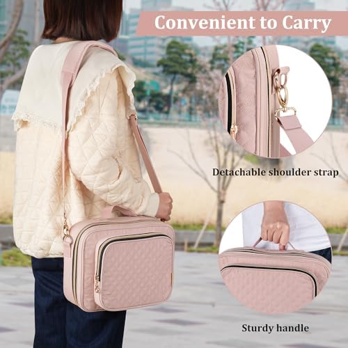 Teamoy Journal Supplies Storage Case, Portable Planner Bag, Pink Quilted