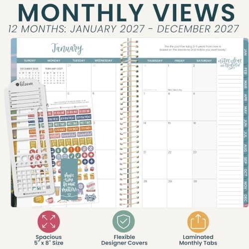 bloom daily planners 2027 Planner (January - December 2027) - Weekly & Monthly Softcover Planner for Women - Calendar Year Inspirational Agenda Book with Stickers - 5.5" x 8.25" - A New Day