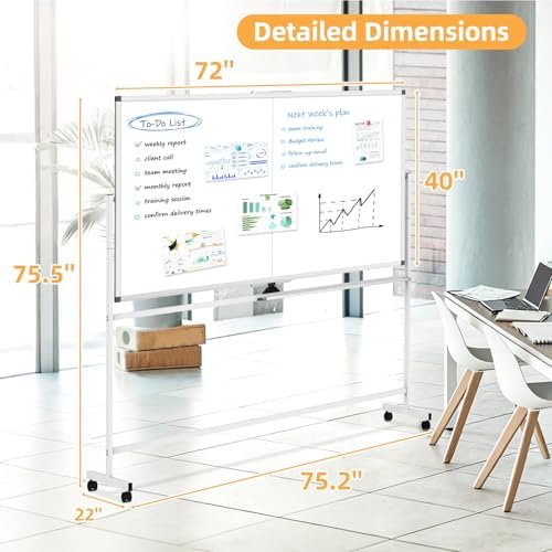 Rolling White Board on Wheels, 72" x 40" Dry Erase Whiteboard with Stand