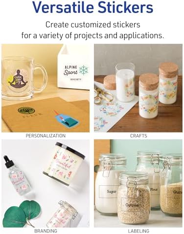Avery Printable Sticker Paper, 8.5" x 11", Glossy Clear, Permanent Adhesive, Laser/Inkjet Compatible, 7 Full-Size Label Sheets, Great for Product Branding, Cute Stickers, Custom Signs, and More (4397)