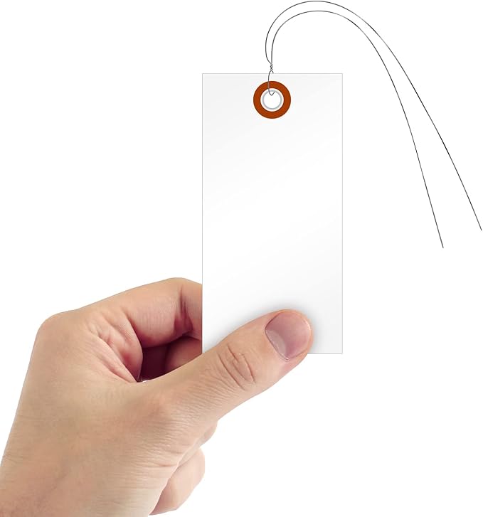SmartSign 4.75 x 2.375 inch Blank White Shipping Tags with Wires (Size-5), Metal Eyelet, 7.5 mil HDPE Plastic, Writable, Pack of 1000