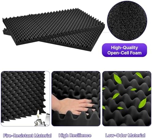 1 Pack Sound Proof Foam Panels for Walls, 48" x 24" x 2" Self-Adhesive Acoustic Panels, High Density Egg Crate Sound Dampening Panels for Recording Studio, Home Office