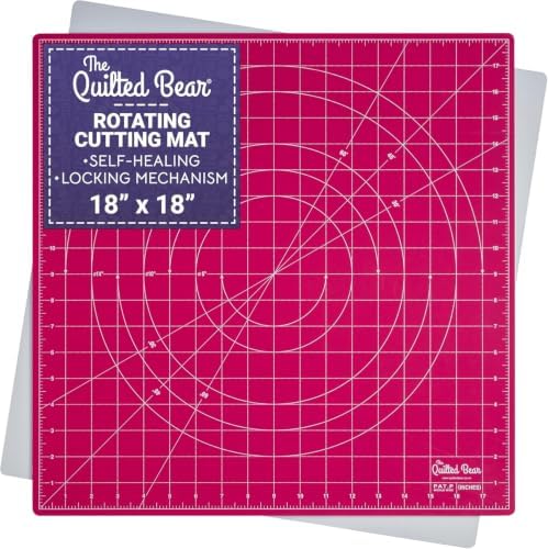 The Quilted Bear Rotating Cutting Mat 18" x 18" - Square 360° Rotating Self Healing Mat with Innovative Locking Mechanism for Quilting & Sewing Your Choice of Colours Available! (Pink)