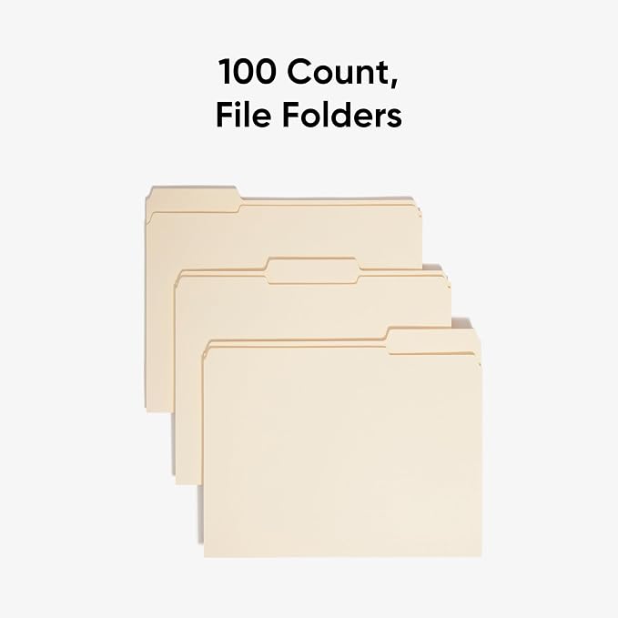 Smead File Folders Letter Size, Reinforced 1/3-Cut Tab, Assorted Positions, Letter Size, Manila Folders 8.5 x 11, 100 per Box (10334)