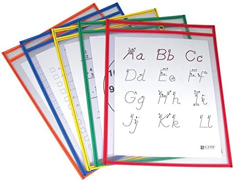 C-Line Reusable Dry Erase Pockets, 9 x 12 Inches, Assorted Primary Colors, 5 Pockets per Pack (40630) (Pack of 3)
