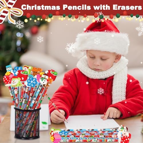 Christmas Pencils with Giant Eraser Assortment Christmas Themed Pencil Wooden Pencils for Christmas Party Supplies Xmas Stocking Stuffers, 12 Style (12)