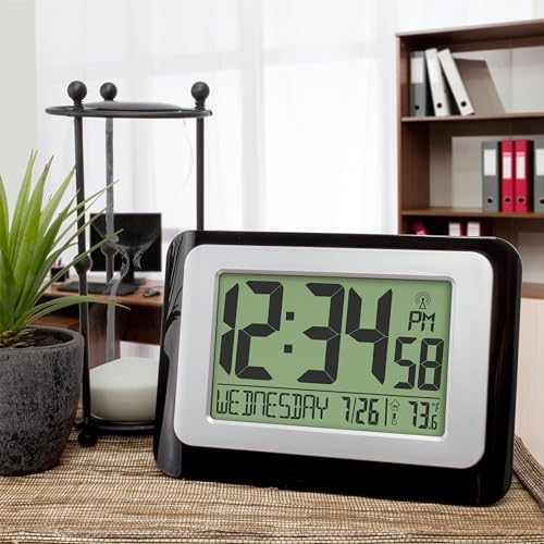 La Crosse Technology W88631 Digital Atomic Black Wall Clock with Temperature