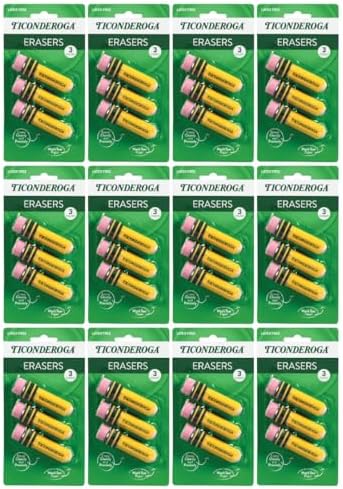 Ticonderoga Pencil Shaped Erasers, 3 Erasers/Pack, 12 Packs
