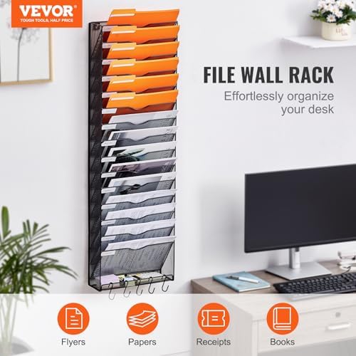 VEVOR File Wall Rack, 1-Piece 16 Pockets Mesh Wall File Holder, Wall Mounted Magazine Mail Paper and Document Storage Folder WJBGJHSWJSWSGLDOLV0