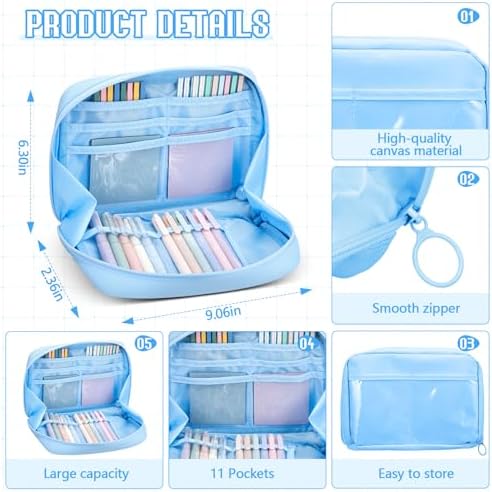 Trandraft 135 Pcs Book Annotation Kit with Pencil Case, 12 Pastel Highlighters, 11 Gel Pens, Fine Marker, 300 Transparent Sticky Notes, 2640 Index Tabs, Bible Study Supplies Kit(Kawaii,Blue)