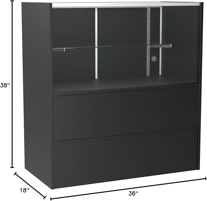 WISDOMFUR 3-Foot Display Showcase, Black, 36" x 18" x 38" | Half Vision Retail Cabinet, Glass Top, Storage Base