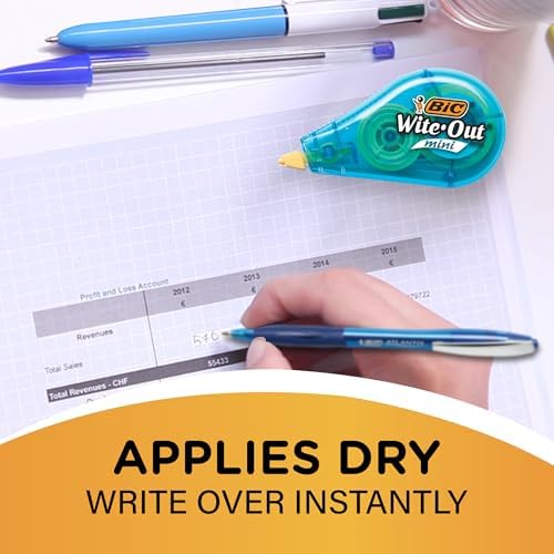 BIC Wite-Out Mini Correction Tape, White, No Dry Time, Long Lasting, 12-Count (Pack of 12)