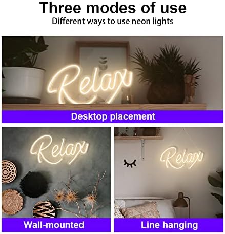 Relax Neon Sign Unique Art Ornaments with Dimmable Switch, 5V USB Powered Cool Neon Relax Signs for Wall Decor, Bedroom, Living Room, Bathroom Decoration Valentine's Day SPA Decor (Warm White)