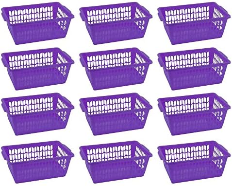 YBM HOME Plastic Perforated Storage Basket Bin Office Drawer, Shelf Desktop Countertop Tray Organizer 32-1188 (12, Purple)