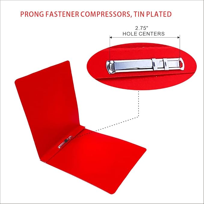 Fiberboard Binder,Sheet Size 8.5 x 11 Inches with Metal Prong Top Fastener with Compressor 2.75 Inch Centers, 2 Inch Capacity for Pressboard Report Cover,12 per Box (Red)