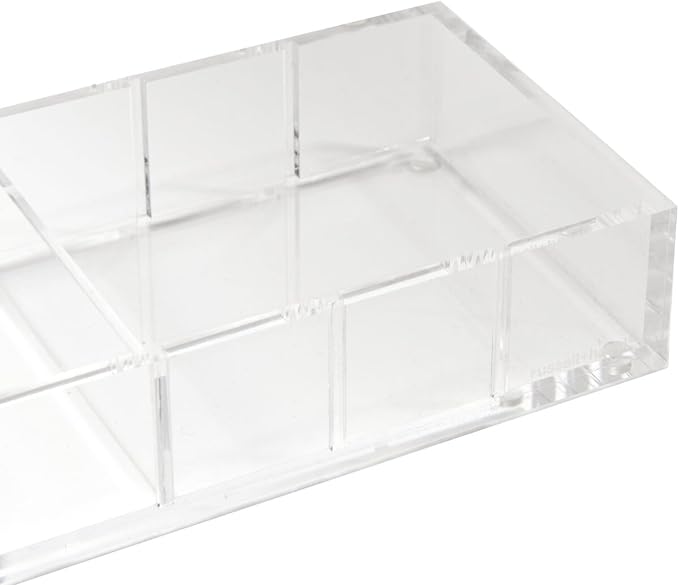 russell+hazel Acrylic Desk Organizer Tray with 3 Dividers, Clear | Sorts clips, push pins & makeup with three movable dividers. Clear polished-edge acrylic suits a countertop or desk drawer.