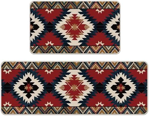 Southwest Native American Aztec Kitchen Rugs Set of 2
