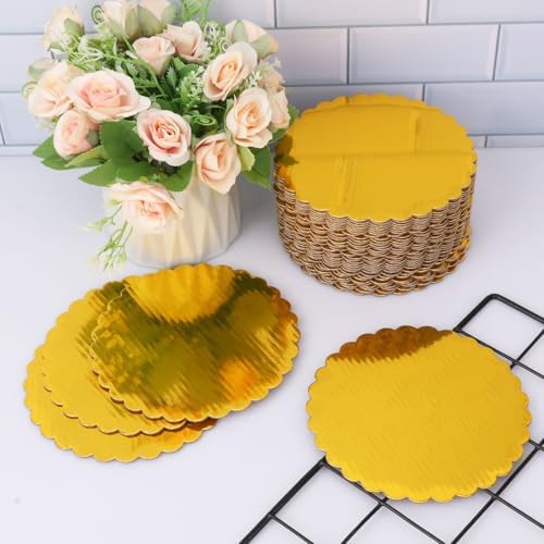 130 Pack 6 Inch Gold Cake Boards, Rounds Cake Cardboard, Flower Edge Cake Base, Disposable Round Cake Board for Wedding, Party, Anniversaries, Birthday Decor