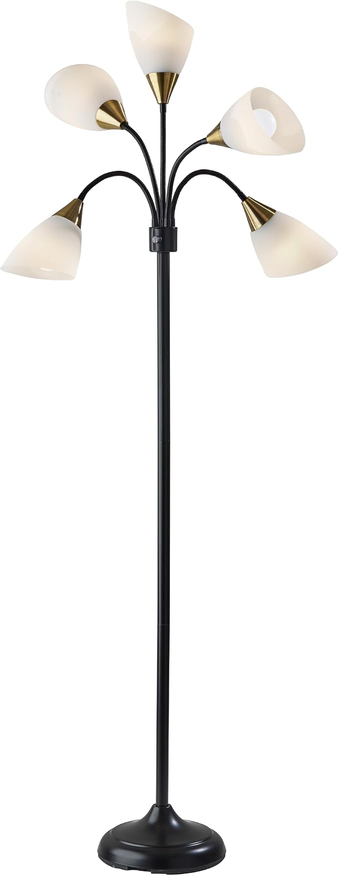 Adesso 5-Light Floor Lamp, Black, Movable Shades, Adjustable, 67”