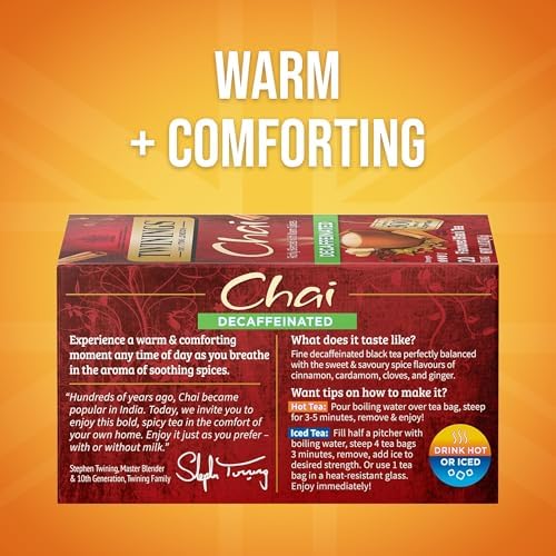Twinings Decaffeinated Chai Spiced Black Tea Bags, 20 CT Box (6 Pack)