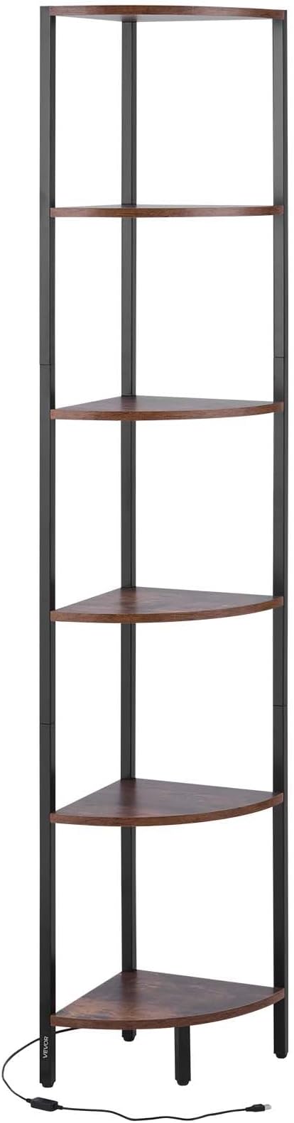 VEVOR 6 Tier Corner Shelf with LED Light, 68" Tall Corner Bookshelf with Storage Shelves for Collectibles, Display Shelf with Multi-Color Lights Controlled Via RC/APP for Bedroom, Living Room, Office