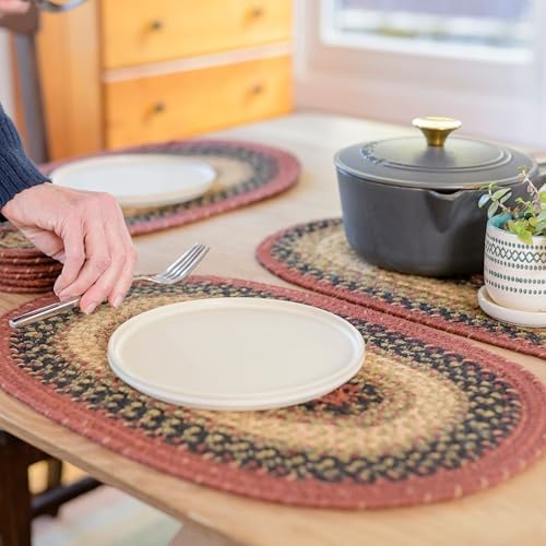 Homespice Highland Braided Placemats for Cabin Decor, Oval 13x19 Set of 6