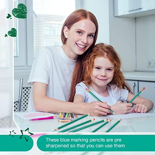 Tatuo 60 Pcs Pencils Pre Sharpened Checking Pencils with Eraser Erasable Colored Pen for Map Coloring Tests Sketch School Office Editing Kids Adults Favors Grading(Green)