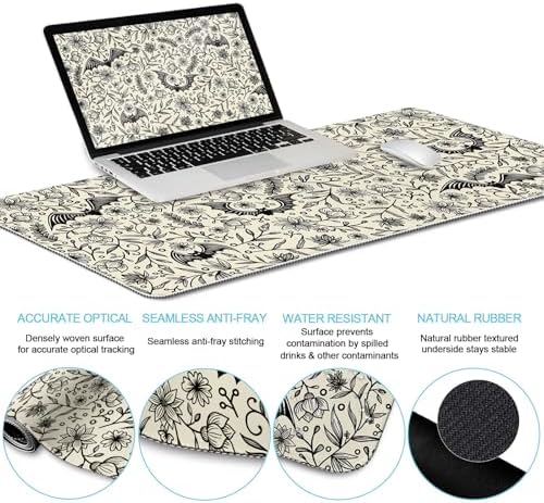 LIMKRIAN Goth Bat Ergonomic Mouse Pad Set, Large Desk Mat for Desktop