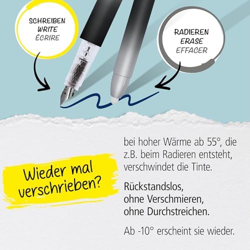 ONLINE MagiXX 3-Pack Erasable Ink Fountain Pen Cartridges - Royal Blue - Refillable - 700m Writing per Cartridge