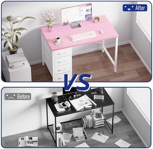 Pamray 32 Inch Computer Desk with 4 Drawers Small Office Desk for Home Bedroom Study Writing Simple Modern Computer Table White