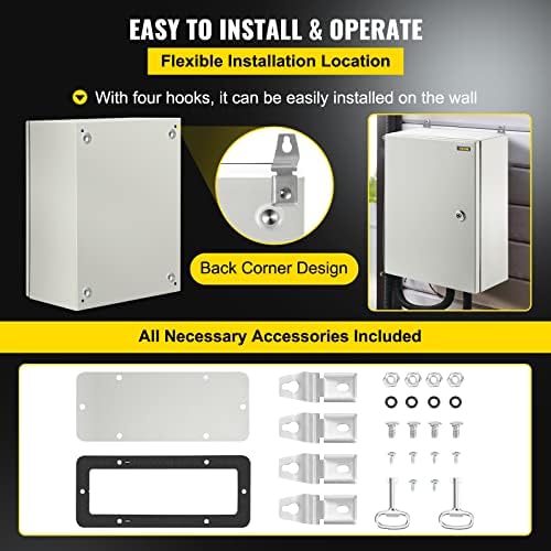 VEVOR Electrical Enclosure Box, 16'' ×12'' ×6'', Carbon Steel Hinged Junction Box, IP66 Waterproof & Dustproof, Outdoor Electrical Box, with Mounting Plate