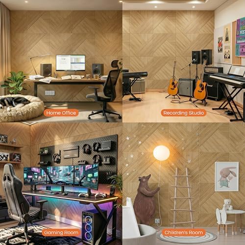 BUBOS 6-Pack Acoustic Panels, Wood Grain Sound Absorbing Panels, 23.6x23.6