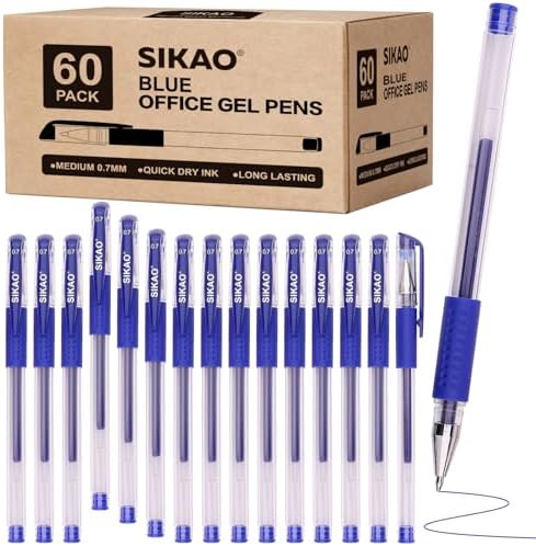 Blue Gel Pens Bulk, 60 Pack 0.7mm Fine Point Gel Ink Rollerball Pens, Smooth Quick-Dry Blue Ink No Smear, Comfortable Grip Pens for School, Office, Grading, Journaling & Note-Taking