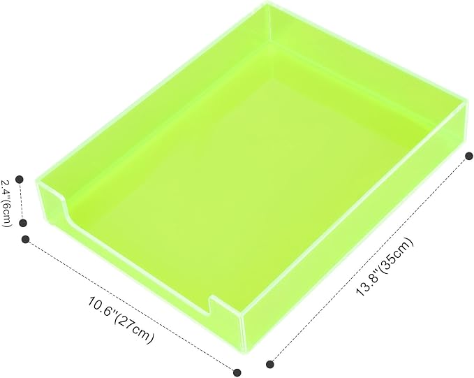 Paper Tray Acrylic File Organizer for Desk Letter Tray Desk Organizer Document Holder Sorter Storage for A4 Office Supplies Magazines, 13.8x10.6x2.4 Inches, Neon Green