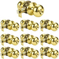 KNOBWELL 10 Pack Privacy Door Knob for Bathroom or Bedroom Door Knobs, Round Interior Door Knobs, Indoor Door Knob, Keyless Door Knob with Lock, Door Handle Lock, Polished Brass