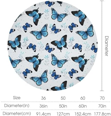 Blue Flying Butterfly Tablecloth, Vintage Celestial Butterfly Herbs Leaves Flower Print Table Cloth for Farmhouse Kitchen Party Picnic Dinner Decor, 36x36in