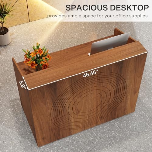 Tribesigns Reception Desk with Counter, Modern Front Desk Reception Room Table with Cable Grommet, 47 inch Retail Counter for Checkout, Lobby, Beauty Salon, Home Office Desk, Walnut