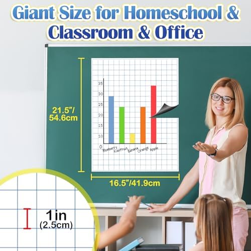 Aizweb Giant Magnetic Graph Paper,Dry Erase Grid Graphing for Classroom Whiteboard Accessories,Chart Paper Teacher Must Have Homeschool Teaching Supplies,Teacher Essential,21.5" x 16.5"