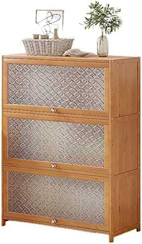 Bamboo Bookcase with flip-up Acrylic Doors, 1-5 Tier Free Standing Book Shelf Storage Organizer for Living Room Office Bedroom (Wood 80 * 32 * 106cm)