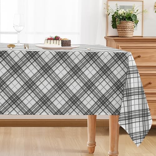 DWCN Checkered Tablecloth, 54 x 80 Inch, Rectangular, Grey and White