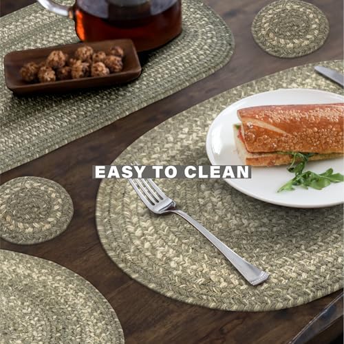Homespice Grey Cloud Braided Table Runner for Farmhouse Decor, Oval 11x36