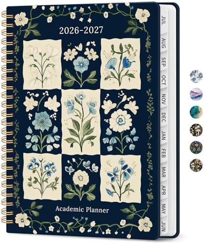 Planner 2026-2027, Jul 2026-Jun 2027 Academic Monthly & Weekly Planner | 6.3" x 8.5" Hardcover Pretty Calendar Planner for Women, Spiral Organizer for School Office Home Supplies, Blue Patchwork