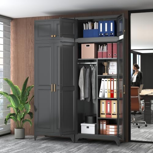 SteeLoong Armoire Wardrobe Closet,86" H Wardrobe Cabinet with Hanging Rod