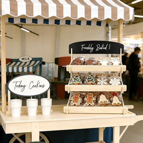 Wooden Cookie Display Stand with Chalkboard Sign for Market Booths, Craft Fairs & Events 3- Tier Cookie Display for Bakers & Vendors to Show Cupcakes, Bread, Muffins & Pastries