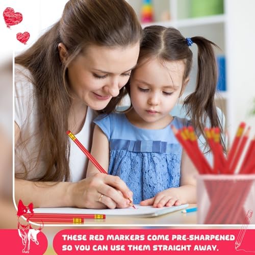 Sivak 100 Pack Red Colored Pencils with Eraser, Presharpened, Hexagonal, Erasable, Ideal for Drawing, Coloring, Marking, Grading, Teaching, Art, School