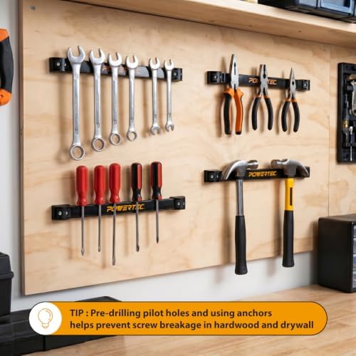 POWERTEC 12 Inch Magnetic Tool Holder Strip (8-Pack), Heavy Duty Metal Magnet Bar Organizer for Garage, Workshop and Kitchen, Wall Mount Storage Rack with Screws