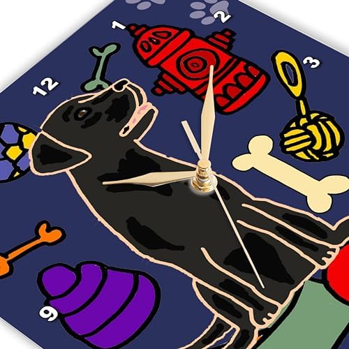 3dRose Wall Clock Silent - 13 inch - Funny Cute Black Labrador Retriever Puppy Dog and Dog Toys Cartoon - Pets
