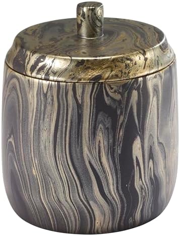 Nicole Miller - Covered Jar, Resin Multipurpose Organizer, Resin Bathroom Accessories, Ideal for Kitchen & Bathroom, Dorm Room Essentials (Harper Collection, Black/Gold)