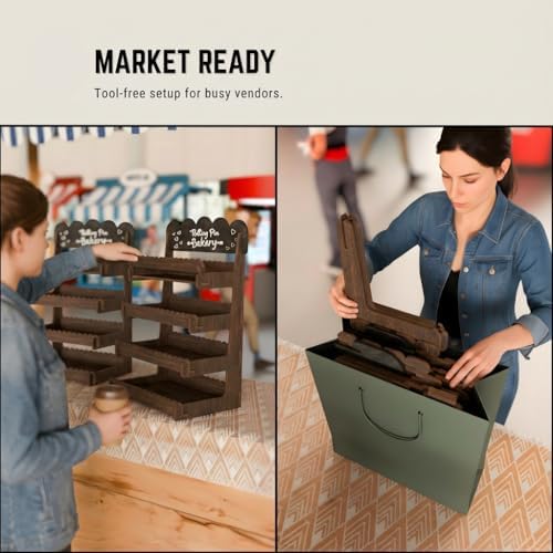 HOTCAN Wooden Cookie Display Stand with Chalkboard Sign for Bakers, Vendors, Craft Fairs | Pastry Display for Market Booths & Events | 4 Tiered Cookie Display for Muffins, Cakes, and Pastries (Brown)
